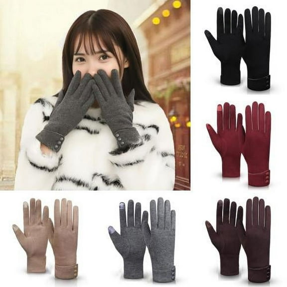 SPRING PARK 1 Pair Women Winter Gloves Buttons Plush Liner Full Finger Warm Touchscreen Gloves Cycling Gloves
