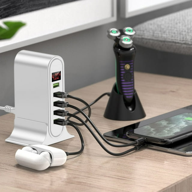 Wzzjkit Five USB Interface Digital Charger 5V4A Charging Head with Multiple Protections Suitable for IOS and Android System Devices Charging Multifunctional Socket