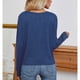 thumbnail image 4 of Camisa de manga larga para mujer, cuello redondo, escote en U, dobladillo anudado, color puro, top casual para fiesta, viaje diario, azul XL, 4 of 6