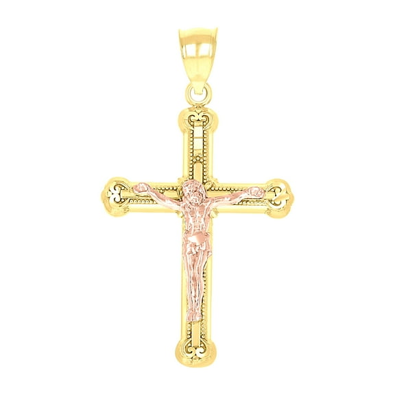 10k Gold Two-tone Unisex Cross Crucifix Religious Charm Pendant Pendant Necklace for Men Women