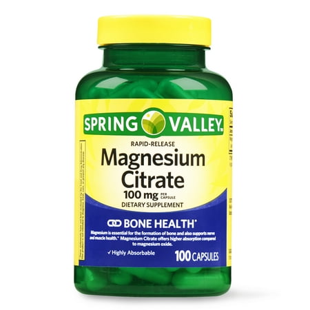 (2 pack) Spring Valley Magnesium Citrate Rapid Release Capsules, 100 mg, 100
