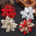 thumbnail image 3 of 10PCS Christmas Poinsettia Decorations, Glitter Poinsettia Flowers Tree Flowers for Xmas Tree Ornaments, 5.5in silver, 3 of 7