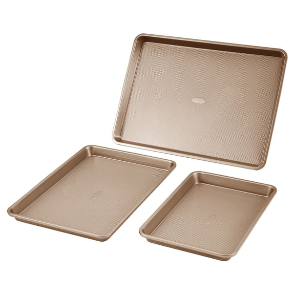 Baking Sheet Set 3-Piece Nonstick Carbon Steel, Stackable Bakeware with Silicone Handles, Easy Clean for Cakes Muffins