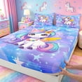 thumbnail image 4 of meiyoeat Kawaii Rainbow Unicorn Bed Sheets For Girls,Colorful Cute Stars Print Full Size Sheets For Kids,4-Piece, 4 of 6