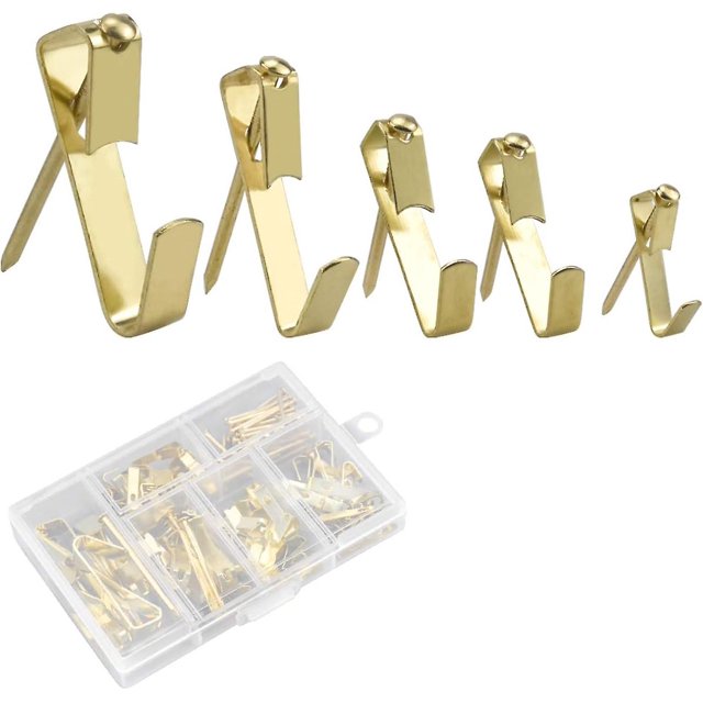 Ganchos de pared de metal LIUYMXG juego de ganchos para cuadros con kit de clavos color dorado