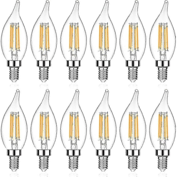 E12 Candelabra Led Light Bulb, Flame Tip Decorative Led Filament Candle Bulb, E12 Base, Non-dimmable, Pack Of 12