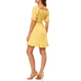 thumbnail image 3 of Vestido Floral con Mangas Abullonadas, Espalda Fruncida y Escote Corazón, Con Volantes, L Amarillo, 3 of 6