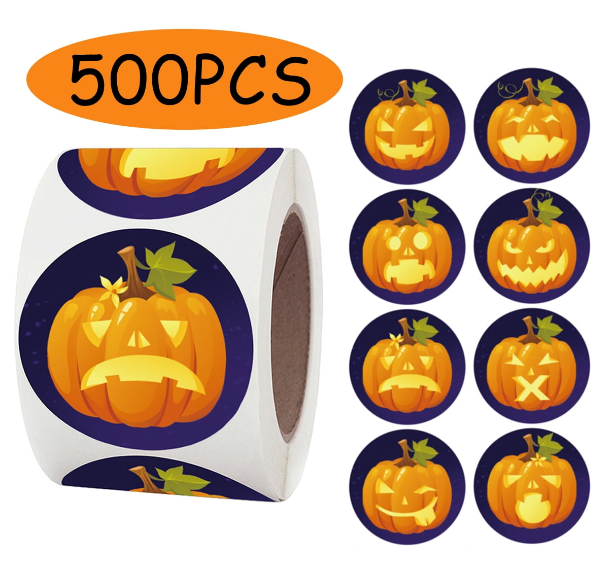 Happy Halloween Stickers Decoration Pumpkin Stickers Roll 1.5' Large Gift Tags for Kids for Halloween Party Supplies 500 Pcs
