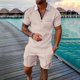 thumbnail image 2 of Mens Casual Pantalones Turndown Cuello Manga Corta Mitad Cremallera Blusa Y Bolsillos Pantalones Traje Deportivo para Diario, 2 of 9