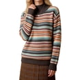thumbnail image 3 of Women Turtleneck Sweater Long Sleeve Striped Knit Pullover Relaxed Ribbed Cuff Hem Casual Warm Tops for Fall Winter Daily Office Wear Coffee One Size, 3 of 4