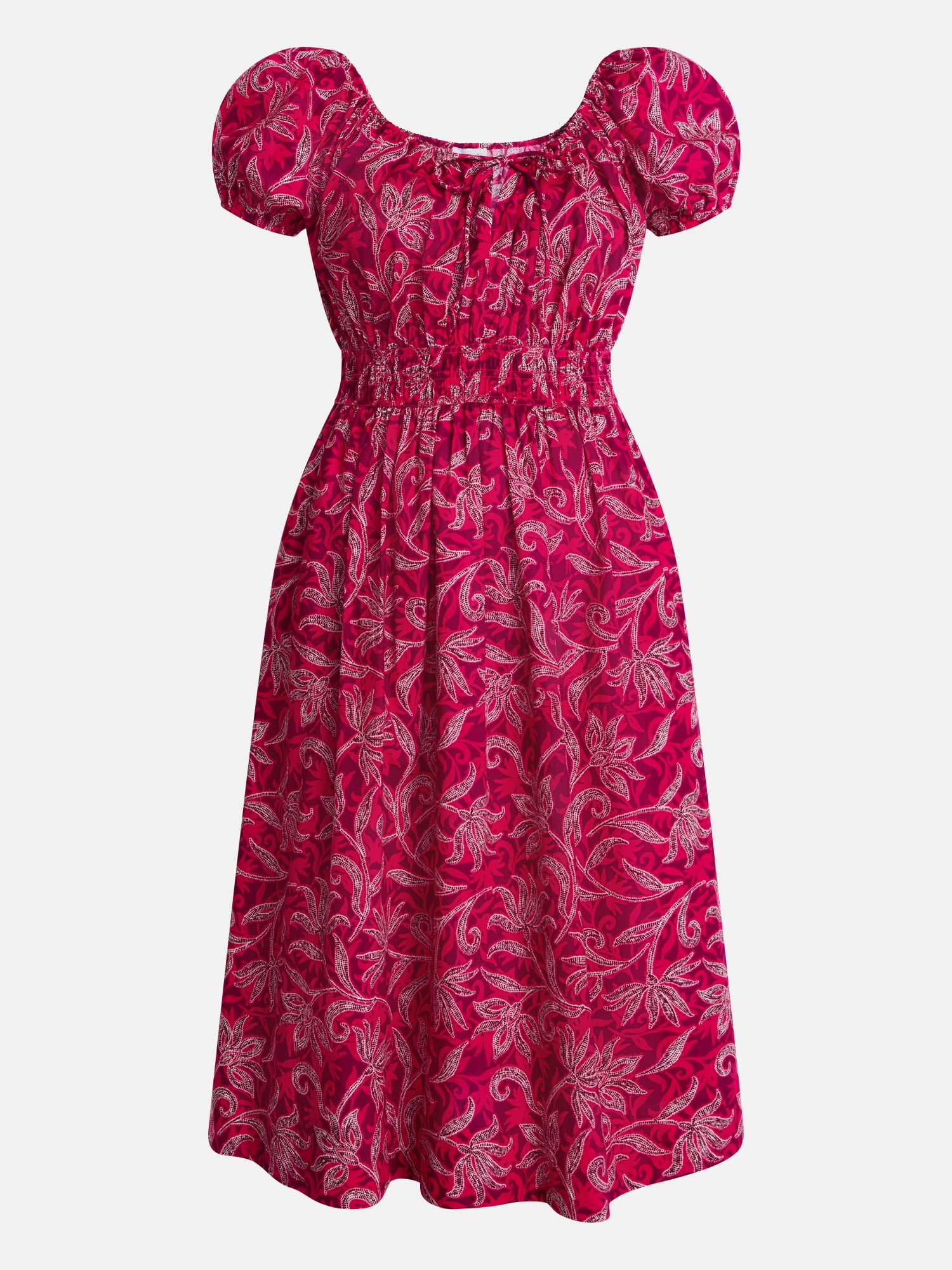 Scenario Women's and Women's Plus Smocked Waist Peasant Midi Dress with Puff Sleeves, Sizes XS-4X