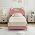 thumbnail image 3 of M optimized Twin Bed Frame Upholstered Platform with LED Lights Bear-shape Headboard, Wooden Slats Support, No Box Spring Needed Platform Bed Frame, 3 of 7