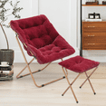 thumbnail image 4 of Magshion Set of 2 Folding Cozy Chair with Footrest, Faux Fur Saucer Chair with Ottoman for Bedroom, Foldable Lounge Chair and Foot Stool Set, Red, 4 of 11
