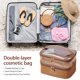 thumbnail image 2 of Bolsa organizadora de cosméticos de doble capa bolsa de almacenamiento de artículos de tocador de PVC PU de gran capacidad ligera con asa para regalos de vacaciones para mujer, 2 of 7