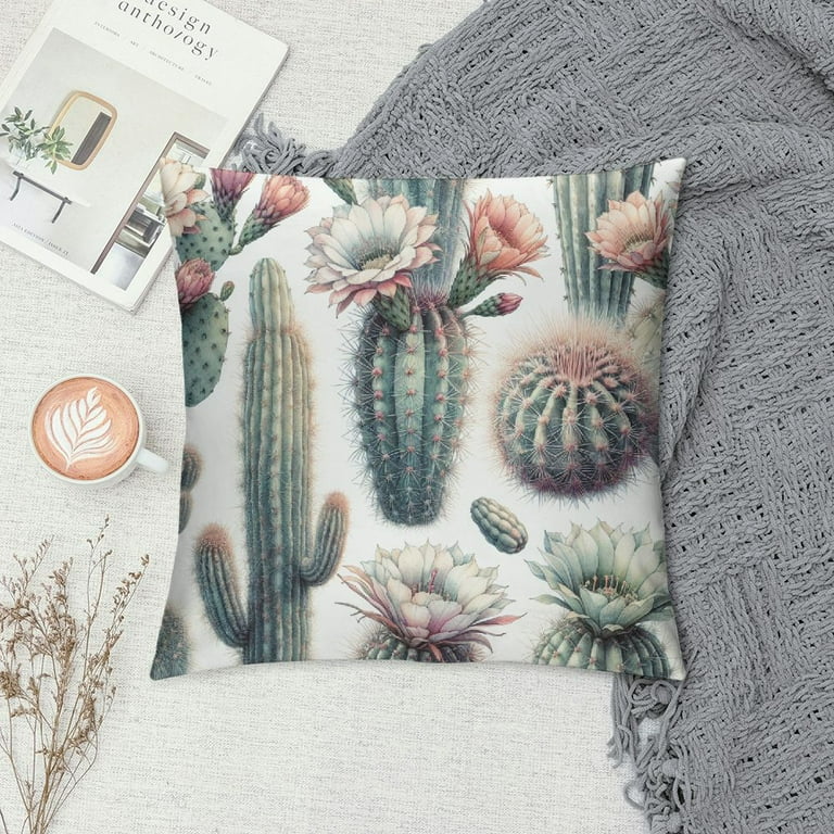 COMIO Succulents Cactus Flowers Prickly Pear Throw Pillow Case Decorative Cushion Cover Protector Watercolor Green Floral Plant Farmhouse Home Decor Pillowcase Cushion Covers White Walmart