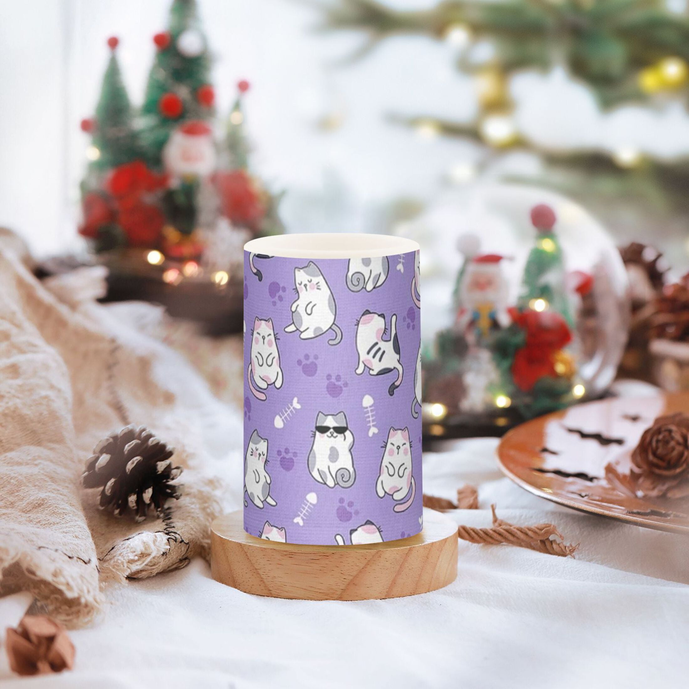 Cat Flickering Flameless Candles Battery Operated with Remote Timer LED Pillar Candles Set of 2