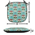 thumbnail image 4 of Skull Chair Seating Cushion Set of 12, Oriental and Roses on Skull South American Culture Vintage Style, Seat Pads for Office with Anti-slip Backing, 16"x16", Seafoam Green and Ruby, by Ambesonne, 4 of 7