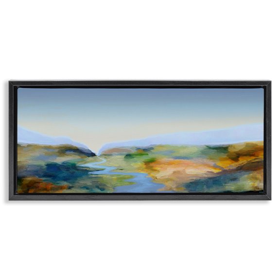 Stupell Industries Contemporary Abstract Winding Stream Black Floating Frame Canvas Art, 25 x 11, by Michael Tienhaara