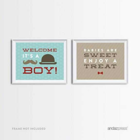 Welcome | Enjoy A Treat Baby Blue Lil Man Mustache Boy Baby Shower Party Signs, 2 Pack, 2-Pack