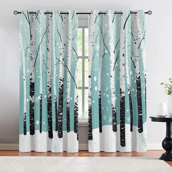 Birch Tree Blackout Curtains, Winter Forest Drapes for Bedroom Living Room, Natural Landscape Window Treatments with Grommet Thermal Insulation 26"W x 45"L (2 Pack)