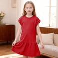 thumbnail image 3 of qolati Girls Summer Dresses Cap Sleeve Spring Tshirt Mini Dress Kids Casual Crewneck Ruffle Hem Beach Sundress Loose Basic Skater Dresses 5-14 Years, 3 of 9