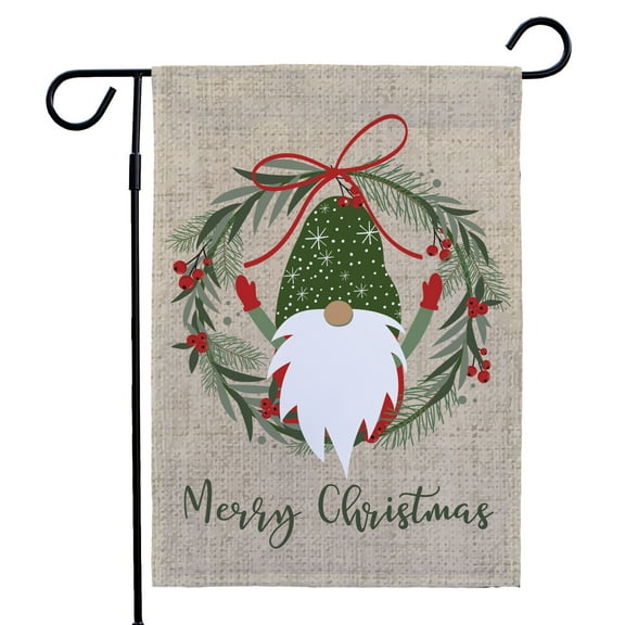 Merry Christmas Burlap Garden Flag With Gnomes, 12" x 18" Polyester