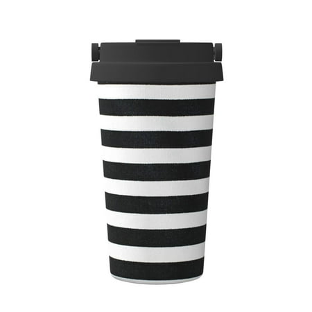 

KLL Black And White Stripes Pattern Stainless Steel Vacuum Insulated Tumbler - Carry Insulated Coffee Mug - Reusable Insulated Cold Brew Iced Coffee Cup Thermos