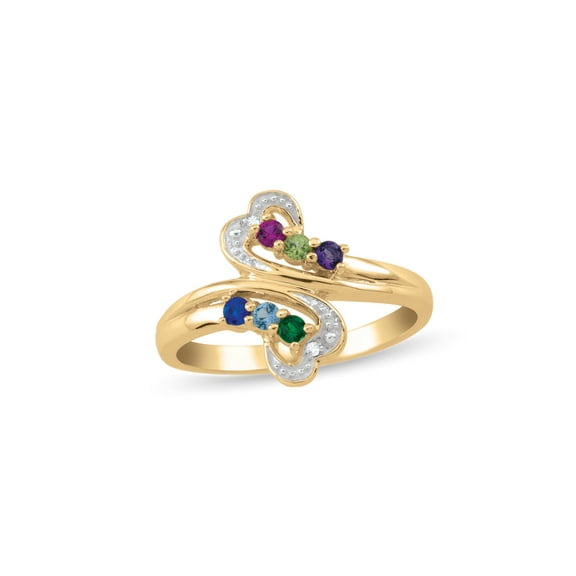 Personalized Bypass Heart Design Birthstone Family Ring in 10K and 14K Gold with Diamond Accents