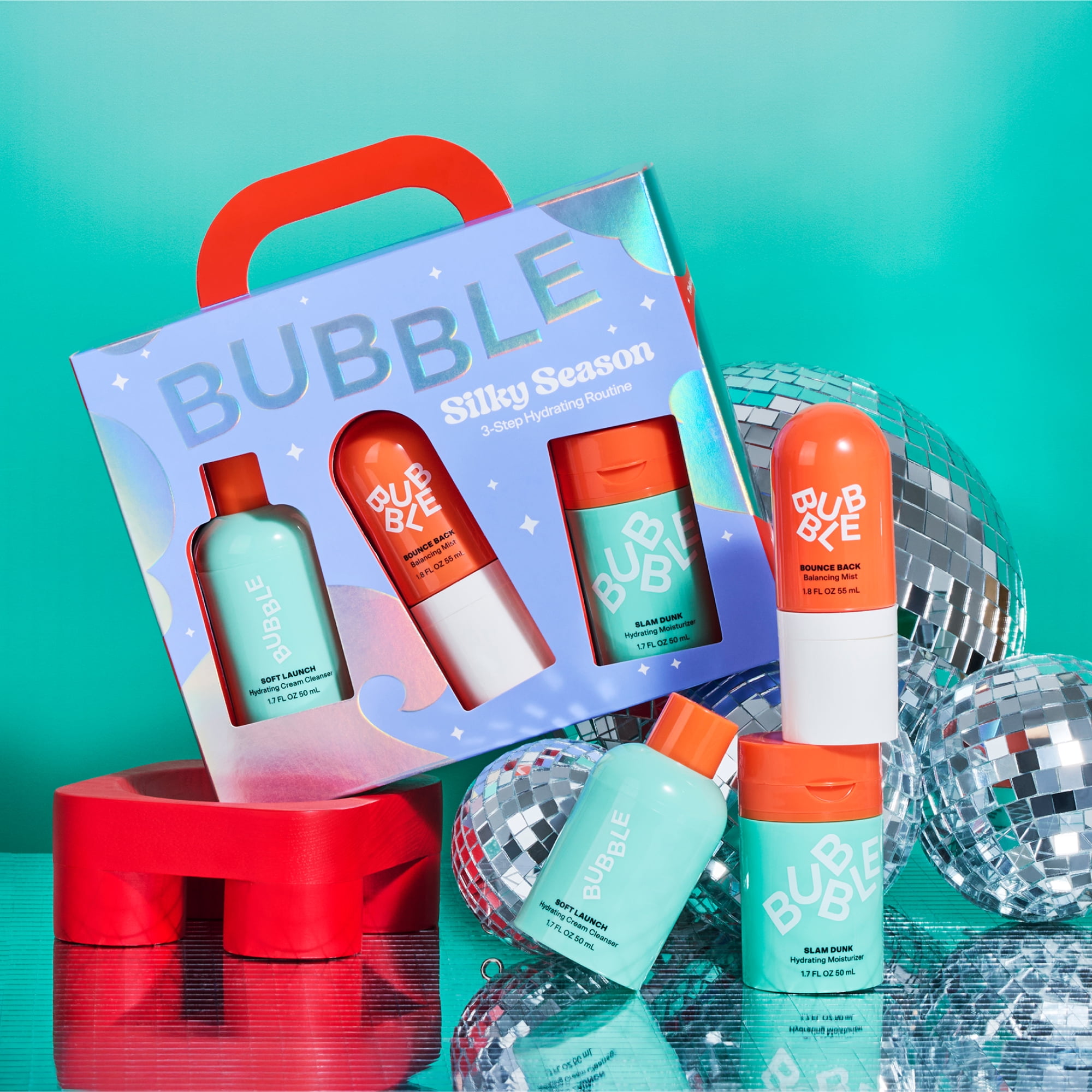 Bubble Skincare Silky Season 3-Step Hydrating Routine, Includes Soft Launch Cleanser, Bounce Back Toner , Slam Dunk Moisturizer, Holiday Kit
