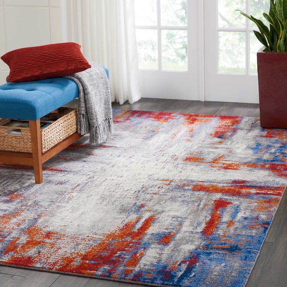 Nourison Twilight Abstract Ivory/Multicolor 5'6" x 8' Area Rug, (6x8)