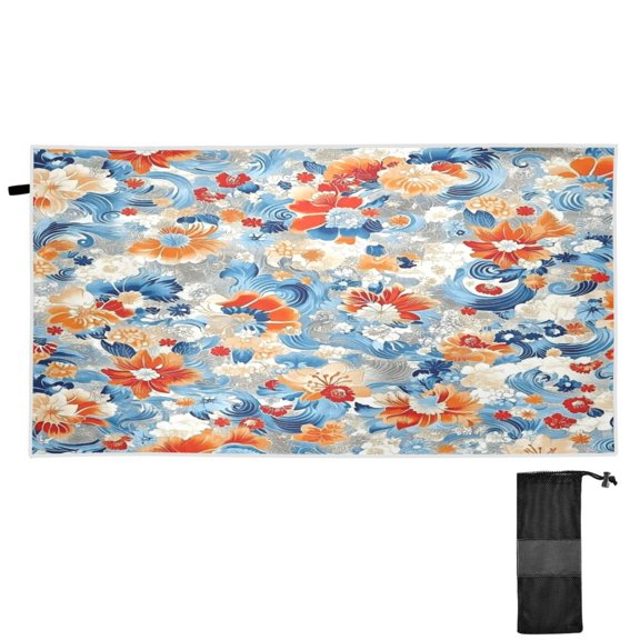 Japanese Floral Print Quick Dry Sand Resistant Beach Towel 30x60in Lightweight for Pool, Gym, Travel