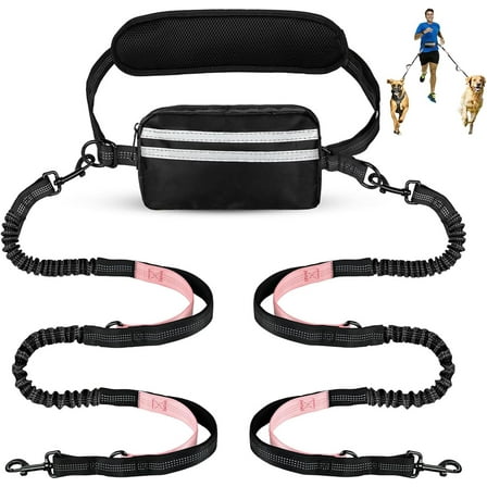 Asunby Hands Free Dog Leash with Pouch, Double Leash for Two Dogs, Retractable Dog Leashes with Double Padded Handles, for Running, Walking Accessories