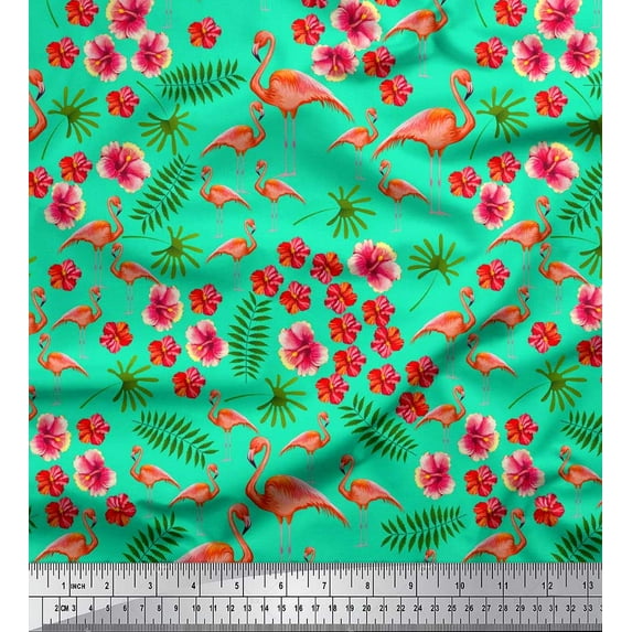 Soimoi Cotton Duck Fabric Leaves,Floral & Flamingo Bird Print Fabric by The Yard 42 Inch Wide