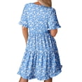 thumbnail image 4 of UVN Summer Dresses for Women V Neck Short Sleeve Casual A Line Dress Flowy Swing Ruffle Sundress with Pockets, 4 of 8