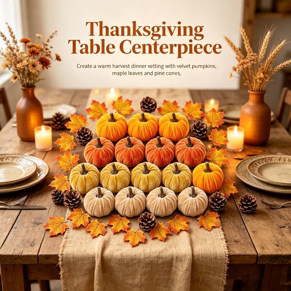 42PCS Artificial Pumpkin Decorations,Fall Velvet Pumpkins Set for Fall Harvest Thanksgiving Farmhouse Table Centerpiece