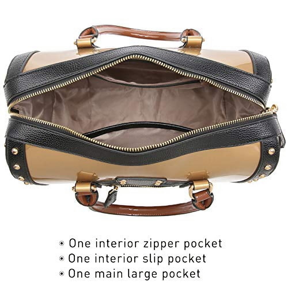 Shiny Patent Faux Leather Handbags Barrel Top Handle Satchel Bag Shoulder Bag for Women