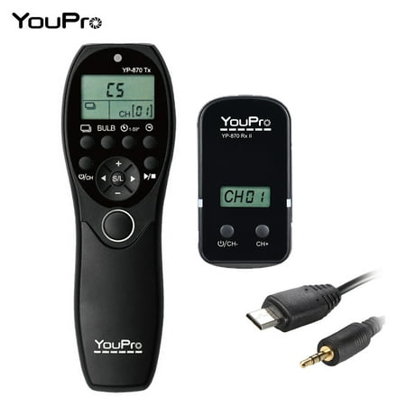 - YouPro YP-870 S2 2.4G Wireless Remote Control LCD Timer Shutter Release Transmitter Receiver 32 Channels for Sony A58 A7R A7 A7II A7RII A7SII A7S A6000 A5000 A5100 A3000 RX110II DSLR Camera