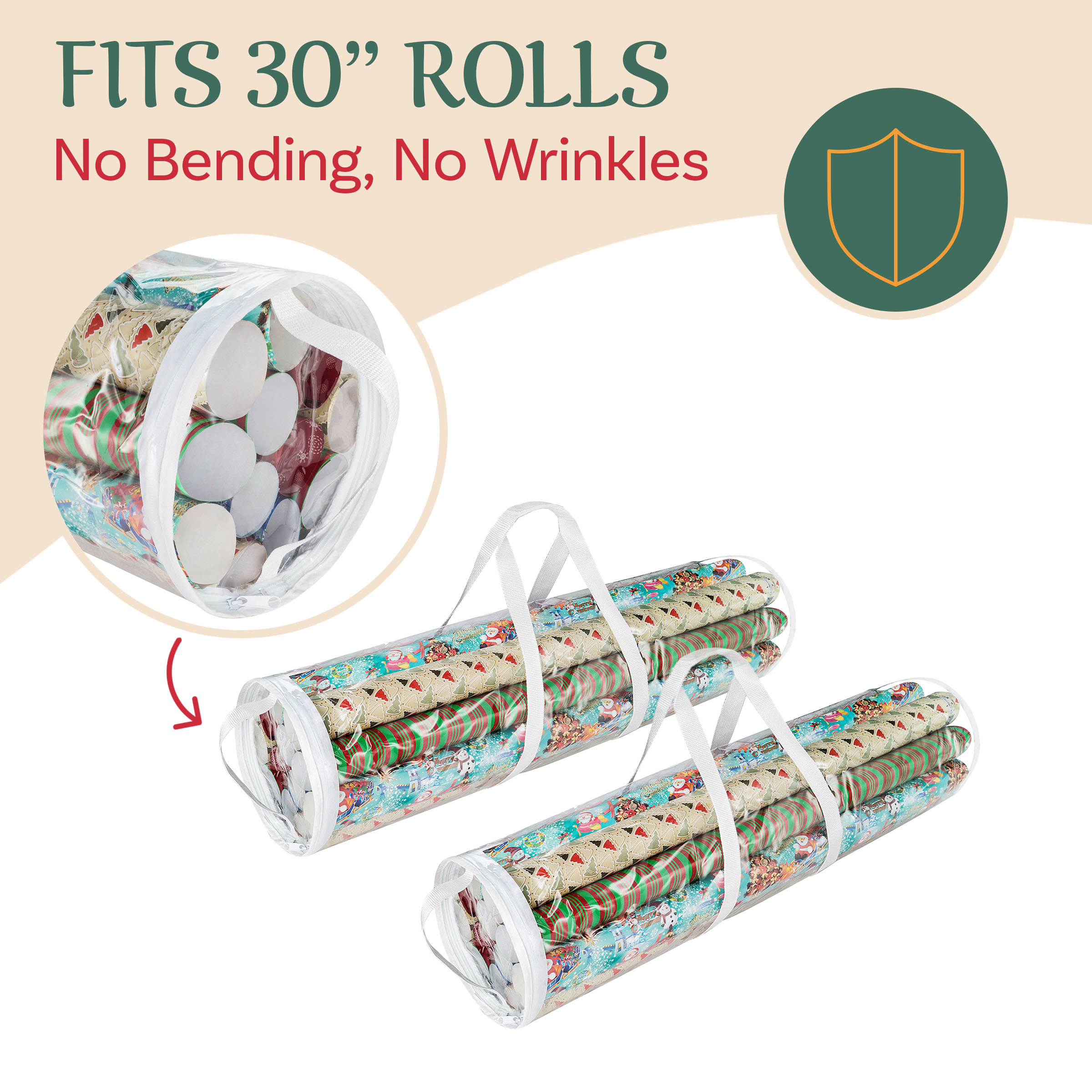 Elf Stor Set of 2 Wrapping Paper Storage - Clear Totes for 30-Inch Rolls
