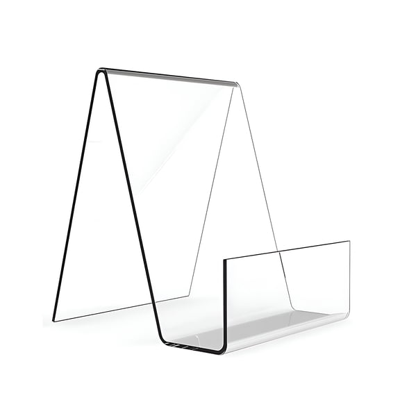 XIBUFE Clear Acrylic Book Stand Display Holder, Transparent Vertical Easel for Books, Tablets, Cookbooks, Office Decor