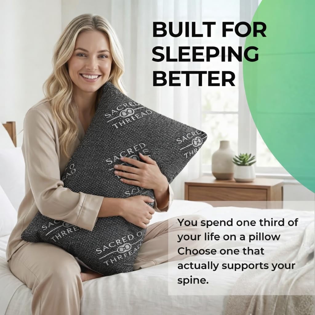 Sacred Thread Rayon Derived from Bamboo Cooling Pillow Filled with 100% Shredded Memory Foam. Adjustable Firmness. Rayon Derived from Bamboo Pillow (Grey) (2 Pack) (Queen)