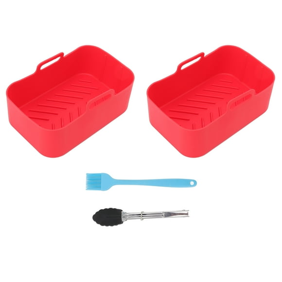 Air Fryer Silicone Pot with Brush and Clip - Red, Compatible with Ninja DZ201 Foodi 8QT Dual Fryer, 19.5x12.7x7cm
