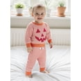 thumbnail image 4 of Toddler Baby Girl Boy Halloween Outfits Long Sleeve Waffle Pumpkin Embroidery Striped Sweatshirt Tops Pant Set Fall Winter Clothes Set, 4 of 9
