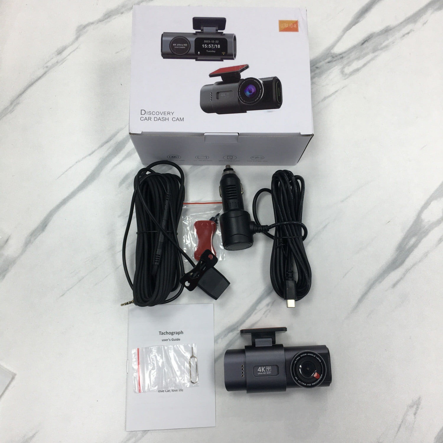 Baguer 4K+1080P Dash Cam Front and Rear With 64Gb Card, 5G Wifi App Control, Night Vision, Loop Recording, Parking Monitor