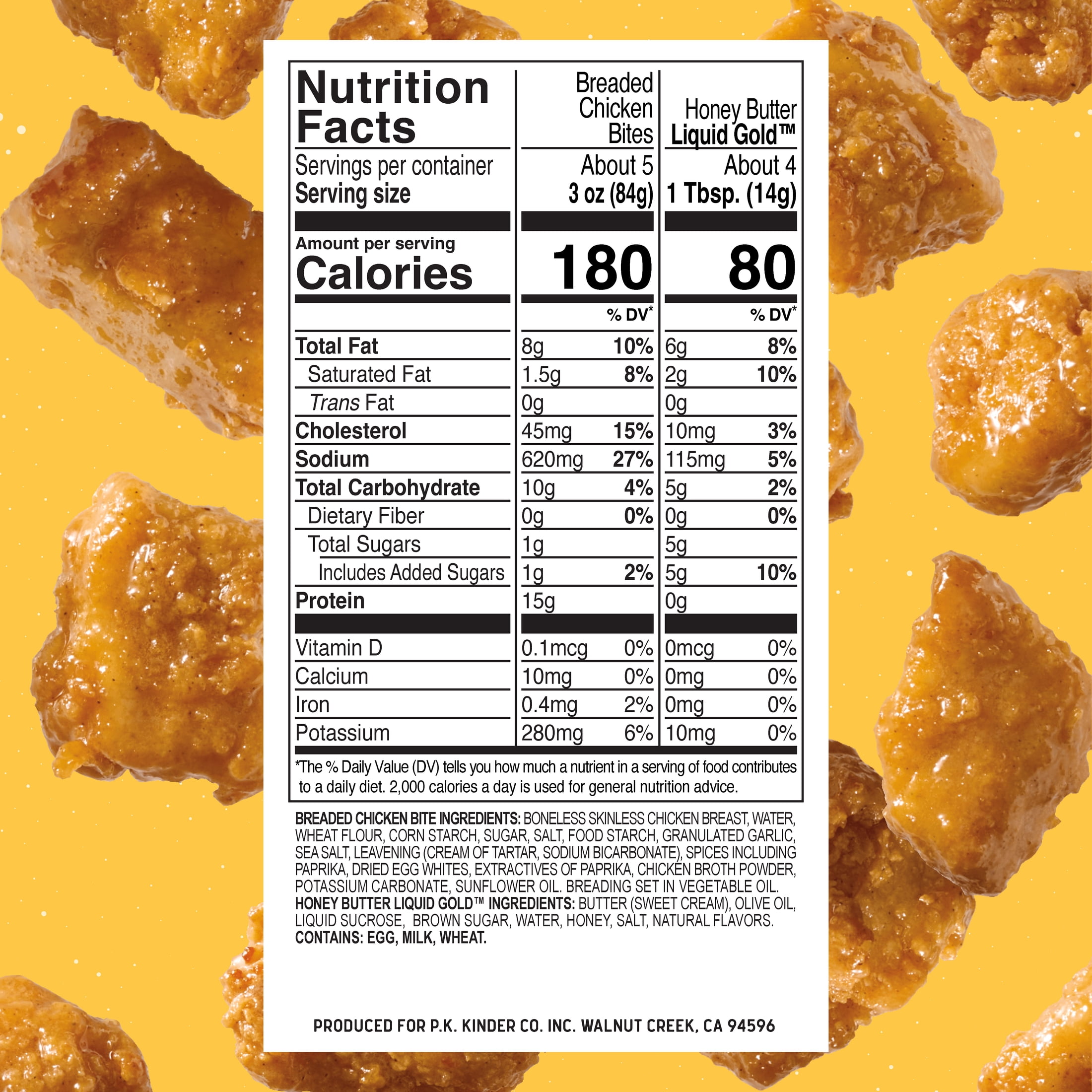 Kinder's Restaurant-Style Breaded Honey Butter Boneless Chicken Bites, 18 oz (Frozen)