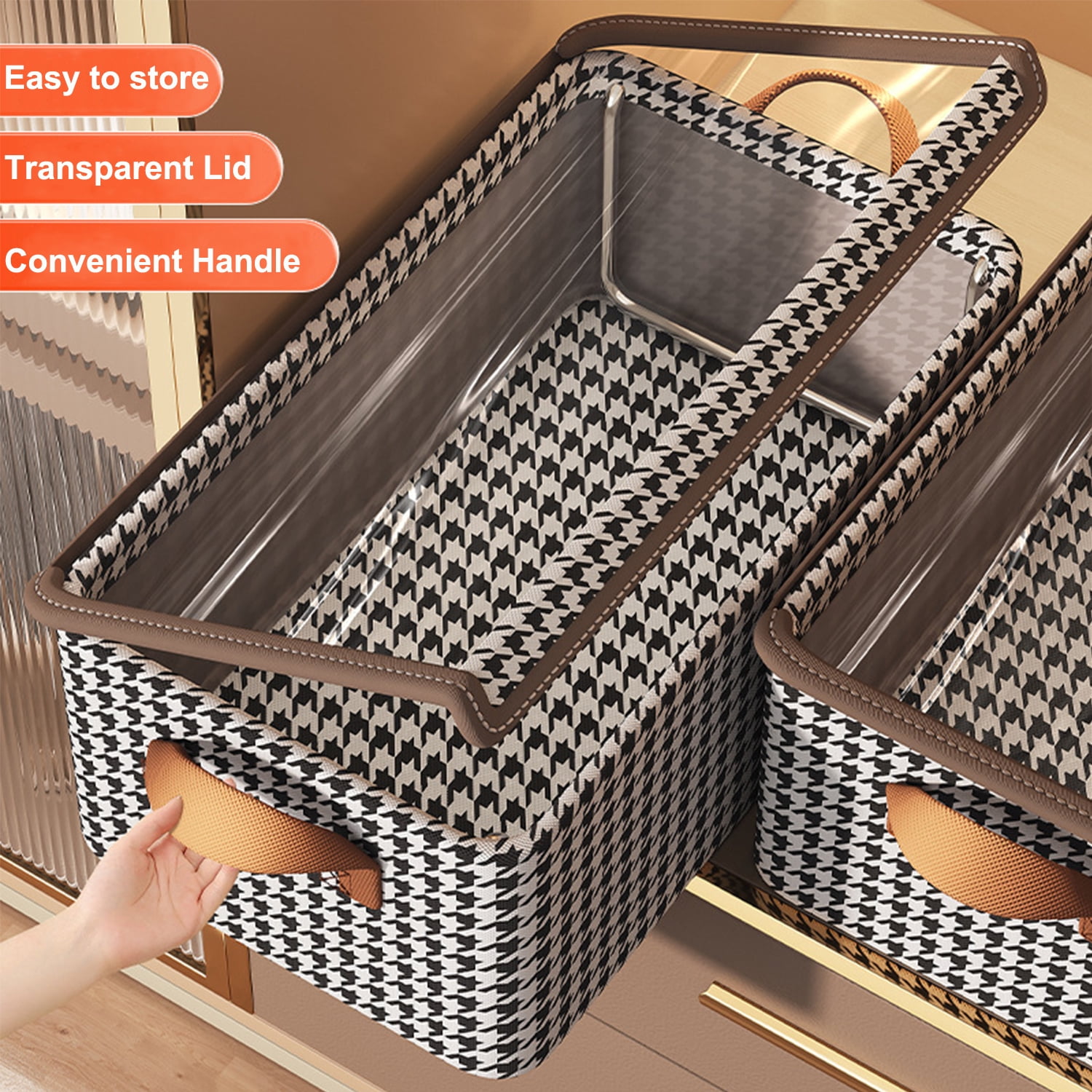 3 Pack Fabric Storage Bins with Lids, Wardrobe Storage Organiser, Stackable Storage Bin, Foldable Storage Baskets with Handle, Closet Organizers and Storage Boxs for Toys, Clothes, Home, Office