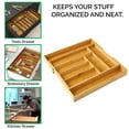thumbnail image 6 of Vaiyer Bamboo Expandable Drawer Organizer for Utensils Holder Expands up to 17.5 inches wide, Adjustable Cutlery Tray, Wood Drawer Dividers Organizer or Flatware, Silverware, Knives in Kitchen, 6 of 7
