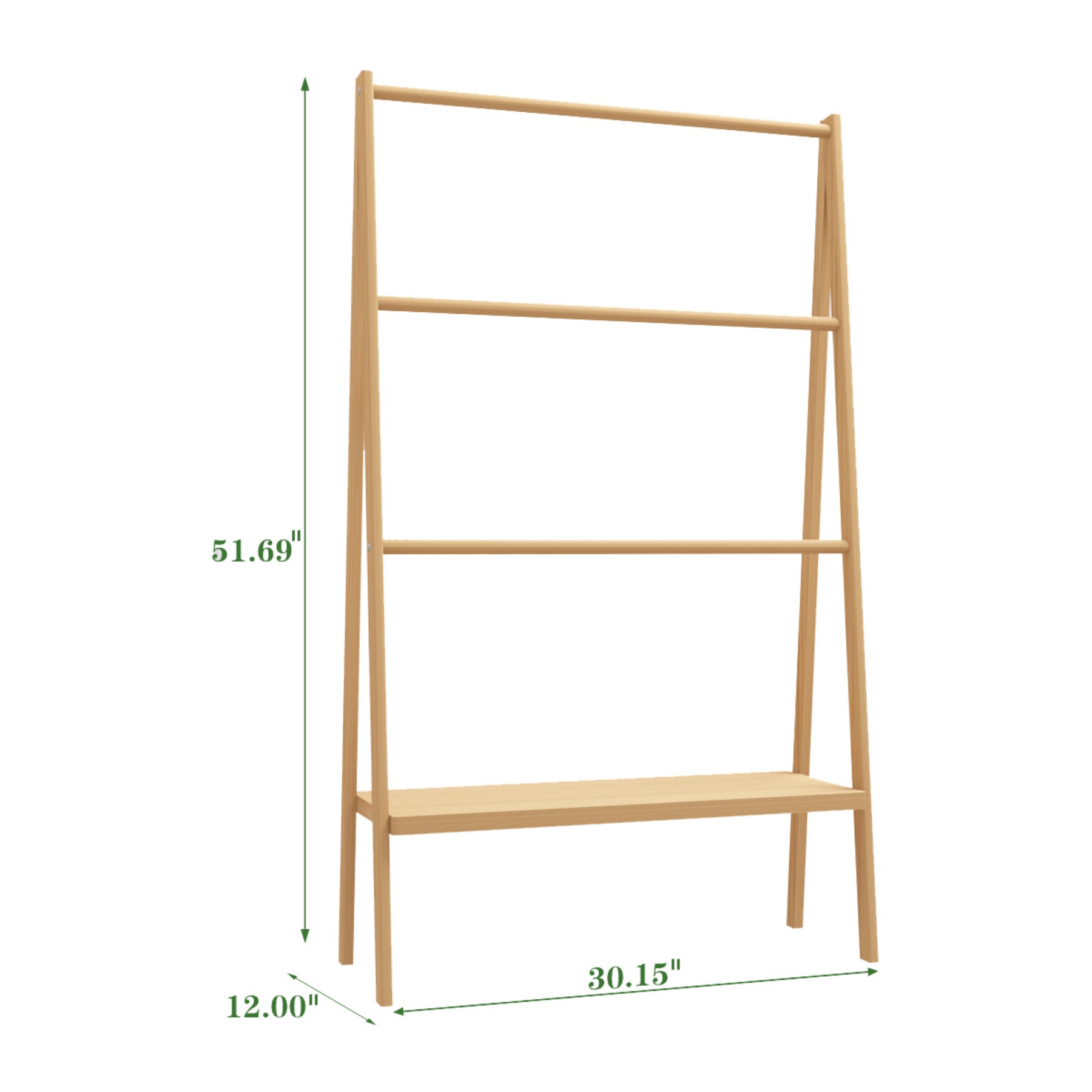 Freestanding Bamboo Wood Towel Ladder Rack with Storage Shelf,4 Tiers,Neutral