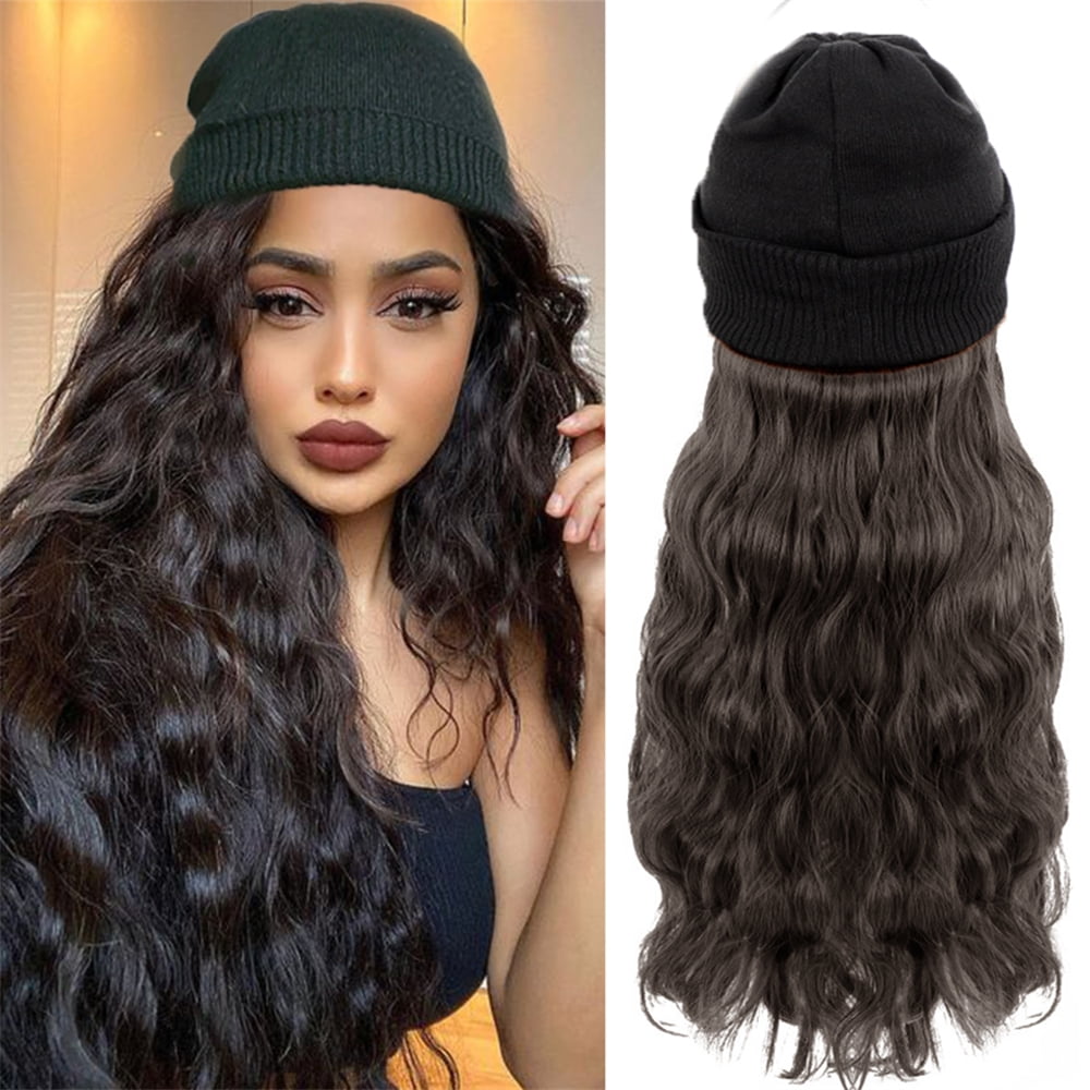 Indepen Beanie Hat with Long Curly Hair 