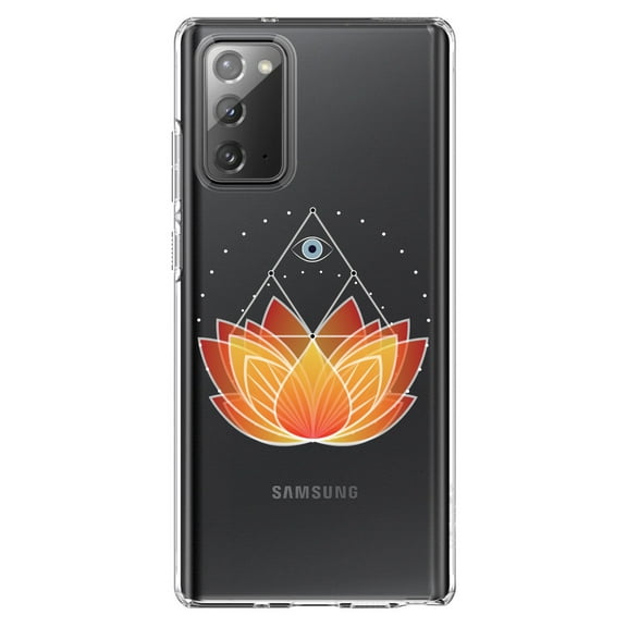 DistinctInk Clear Shockproof Hybrid Case for Samsung Galaxy Note 20 (6.7" Screen) - TPU Bumper, Acrylic Back, Tempered Glass Screen Protector - Lotus Flower and Third Eye