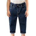 thumbnail image 2 of TIREOW Toddler Baby Boys Washed Denim Pants Little Boys Straight Leg Denim Trousers Trendy Versatile Elastic Waist Jeans Streetwear, 2 of 7